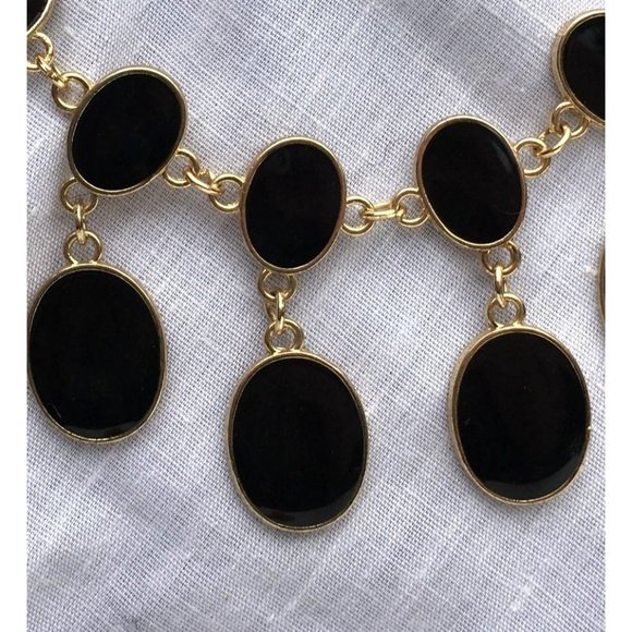 Gold Tone Chain and Black Enamel Collar Choker Necklace - Picture 4 of 5
